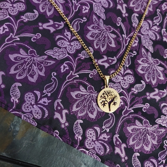 18K Gold Plated Tree Of Life Pendant and 18K Gold Plated Miami Cuban Link - Picture 10 of 13